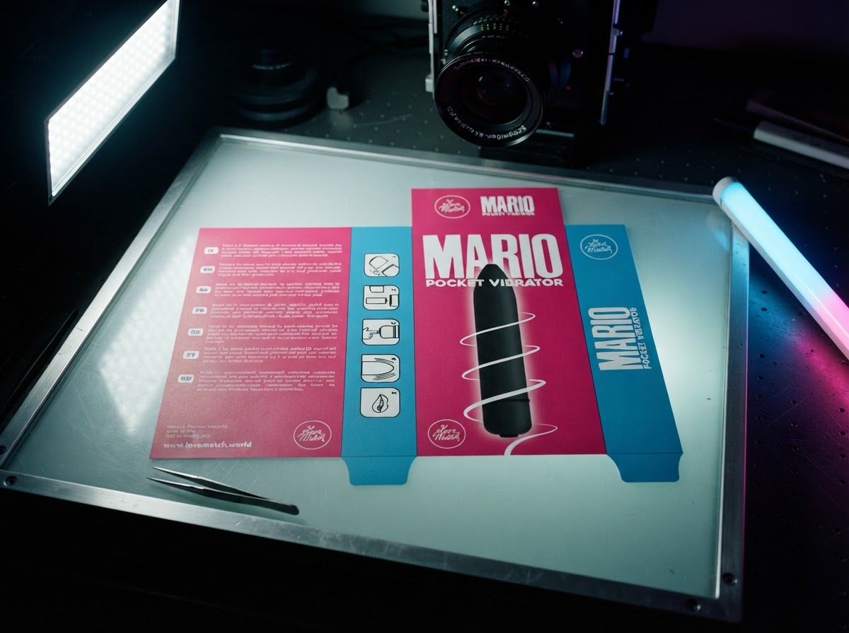 La fustella stampata del packaging Mario sul banco luminoso