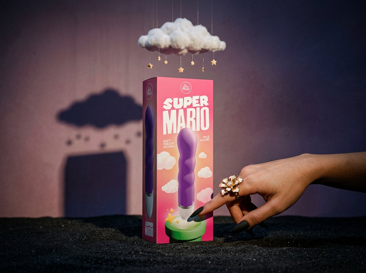 La scatola Super Mario sotto una nuvola sospesa